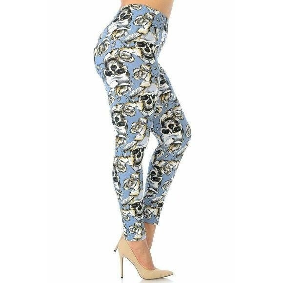 Extra Plus Size Buttery Soft Charcoal Rose Sugar Skull XPlus Size Leggings - Picture 3 of 8